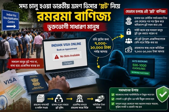 সদ্য চালু হওয়া ভারতীয় ভ্রমণ ভিসার ‘স্লট’ নিয়ে রমরমা বাণিজ্যের অভিযোগ, ভোগান্তিতে সাধারণ মানুষ (ভিডিও)